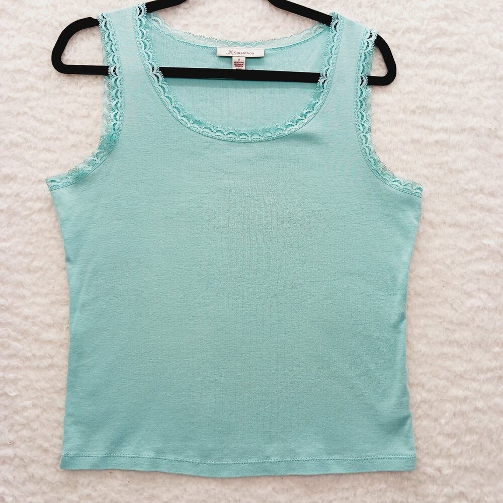 Tank Top Powder Blue Lace Coquette Casual Minimalist Coastal Grandma Y2K Size M